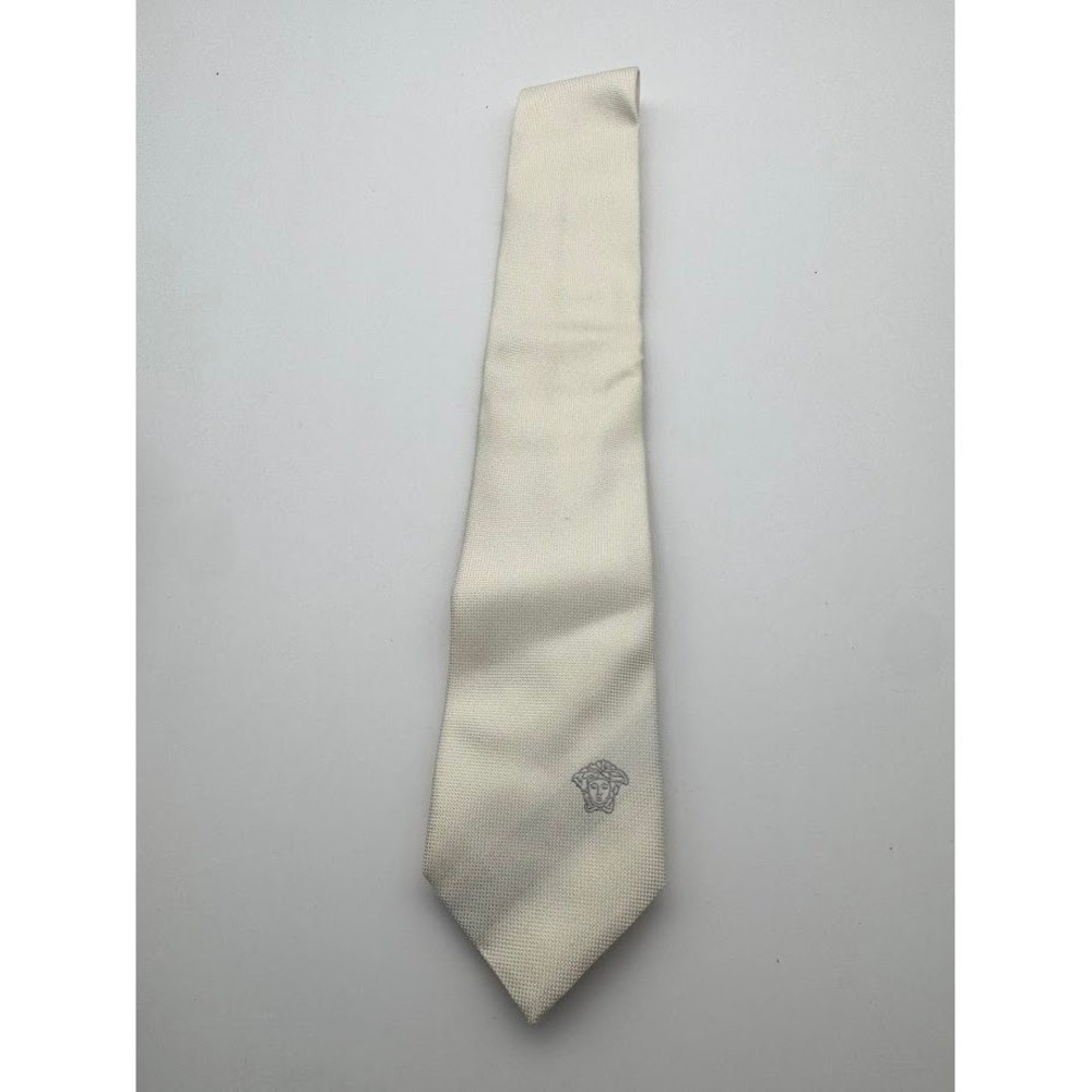 Versace Men 100% Silk Tie Ivory Cream Medusa Logo Made Italy Luxury NEW